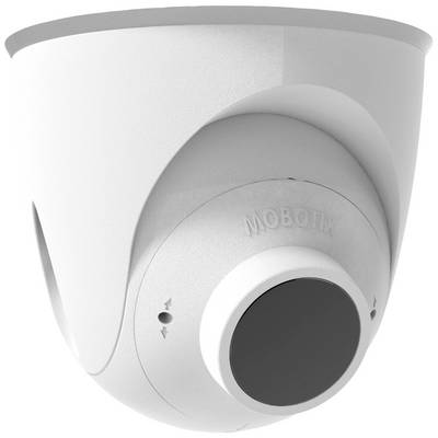 Kamera monitorująca z zaokrąglonym, białym obudową. Widoczne oznaczenie 'Mobotix'.