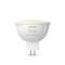 Biała lampa Philips Hue, model 'white ambiance', jest prezentowana od przodu. Posiada oprawkę GU5.3 i jest odpowiednia do standardowych instalacji oświetleniowych.