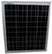 Prostokątny moduł solarny z ciemnoniebieskimi ogniwami w srebrnej ramce.