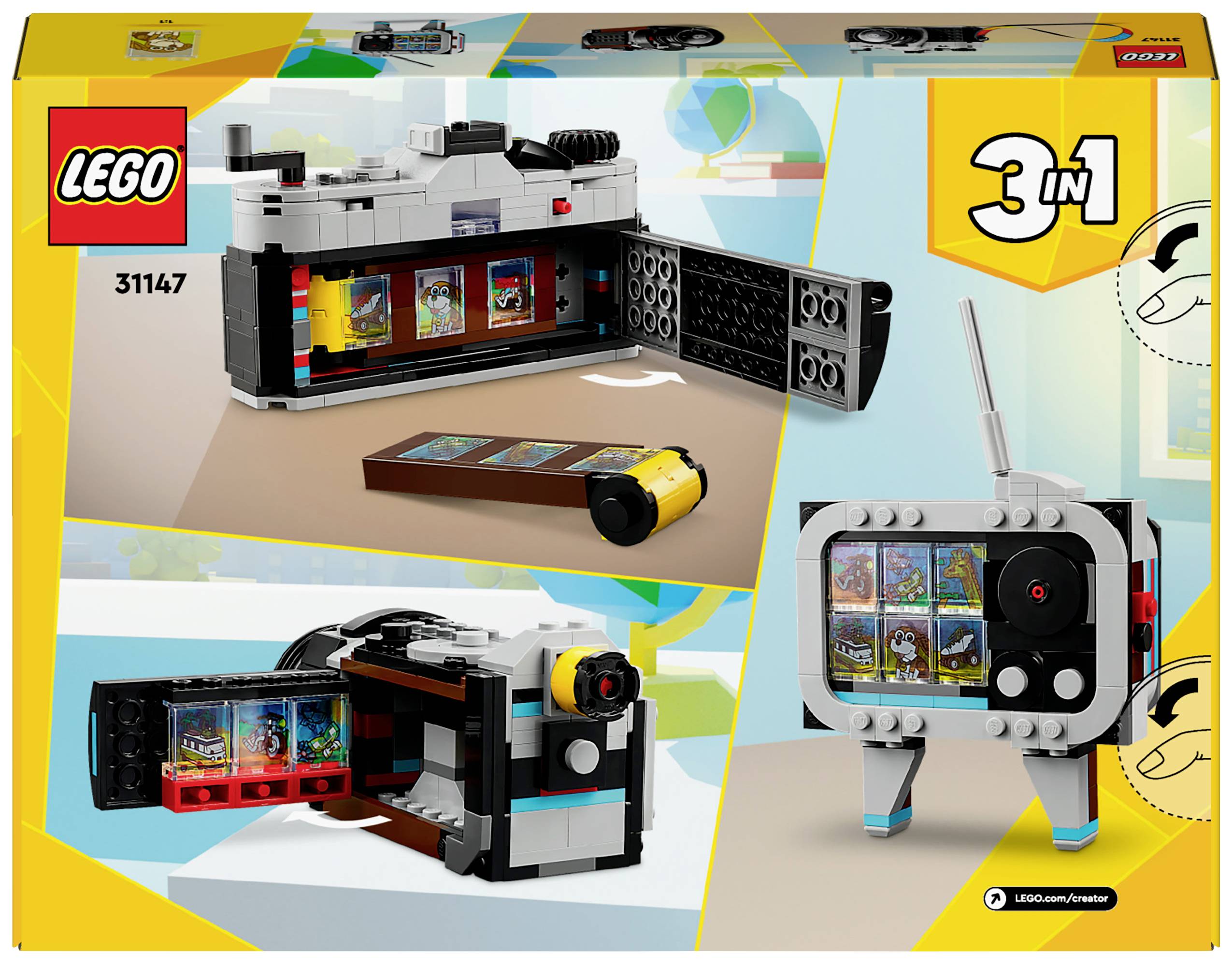 Zestaw LEGO 3-w-1 31147: Zestaw budowlany z 3 modelami – projektorem, przenośną konsolą do gier i telewizorem. Nadaje się do przekształceń.