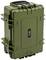 Stabilny, zielony wzmocniony kufer ochronny z kółkami i uchwytem. Idealny do bezpiecznego transportu delikatnego sprzętu.