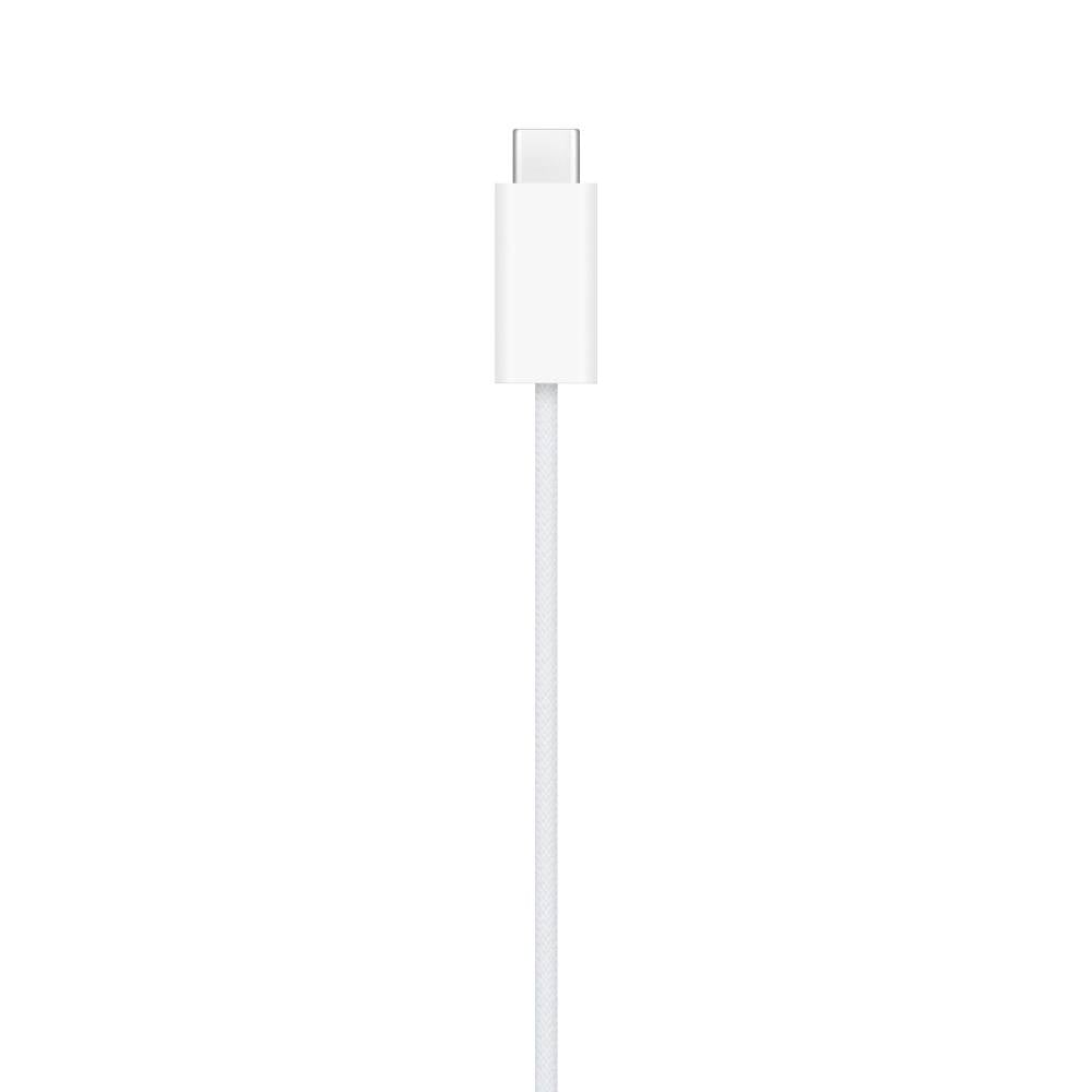 Białe złącze USB-C ułożone pionowo na białym tle.