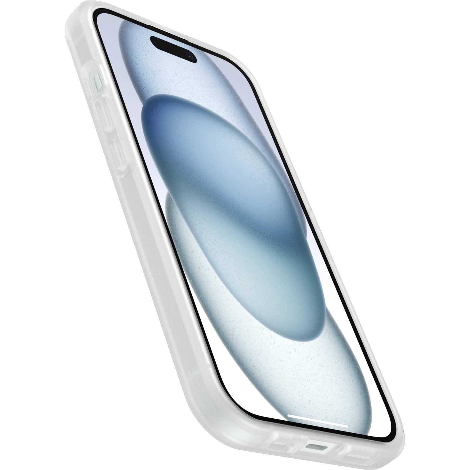 Smartfon z zaokrąglonym wyświetlaczem, białą ramką i jednobarwnym tłem.