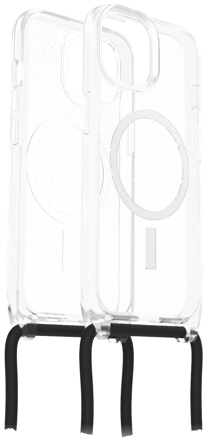 Przezroczyste etui na telefon kompatybilne z MagSafe, z widocznym na tylnej stronie okrągłym magnesem. Odpowiednie dla najnowszych modeli iPhone'a.