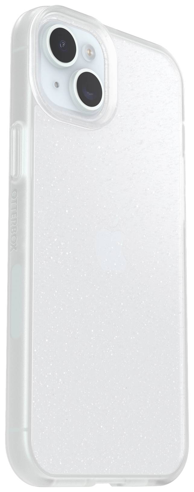 Przezroczyste, ochronne etui na telefon z błyszczącym efektem brokatu, dopasowane do smartfona z podwójnym aparatem.