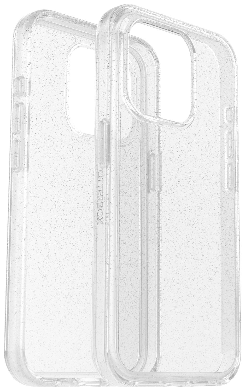 Przezroczyste etui na smartfona z dyskretnym brokatowym wzorem, zapewniające ochronę i styl, dopasowane do najnowszych modeli telefonów.