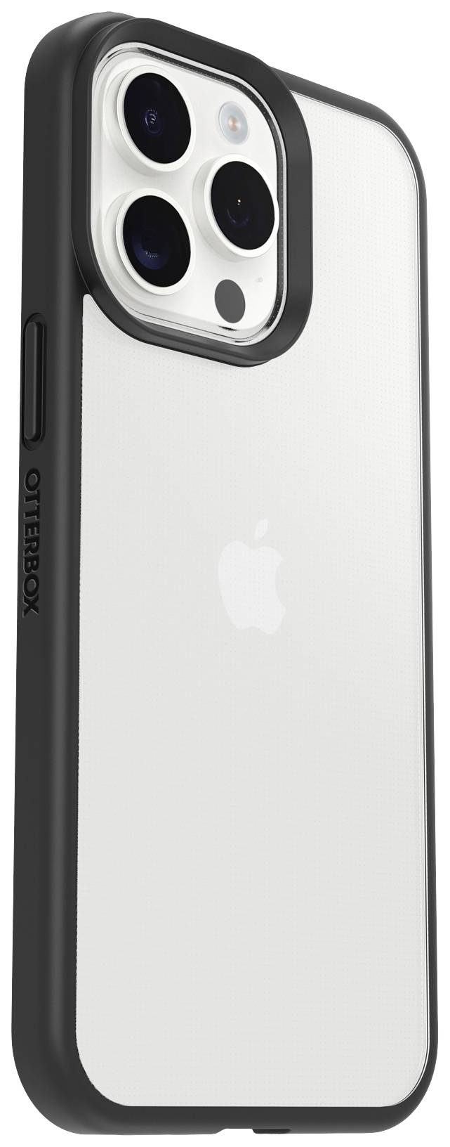Smartfon w czarnym etui Otterbox. Tylna strona przedstawia logo Apple i trzy obiektywy aparatu.