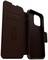 Ciemnobrązowe etui na telefon ze skóry, z klapką i przegródkami na karty od wewnętrznej strony. Zaprojektowane z myślą o optymalnej ochronie i stylu.