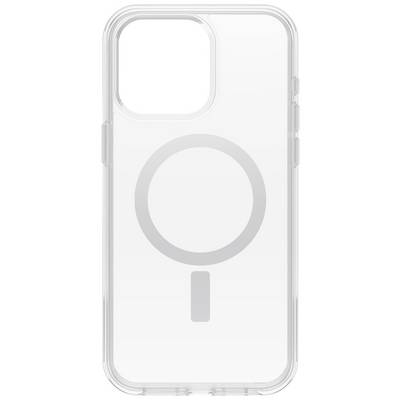 Przezroczyste etui na telefon z okrągłym symbolem pośrodku oraz prostokątnym wycięciem na aparat w lewym górnym rogu.