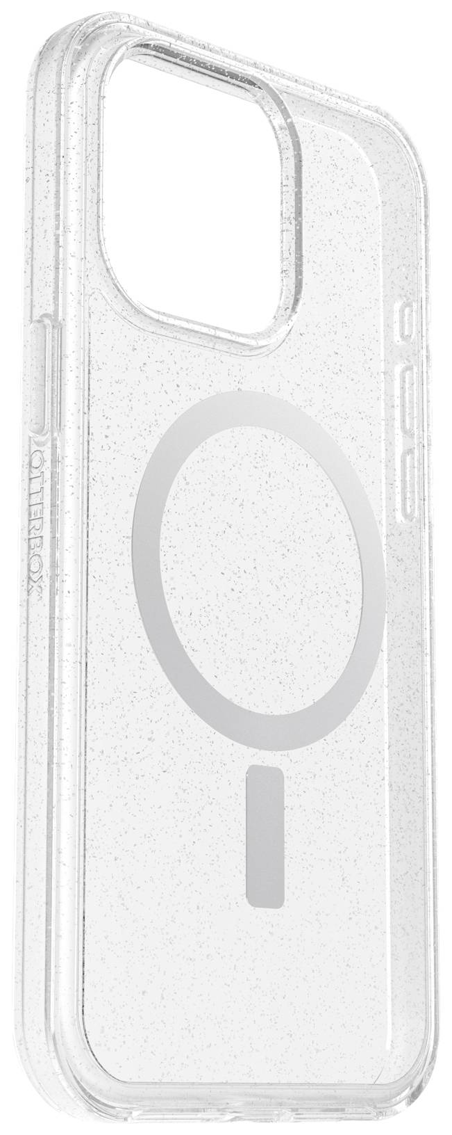 Przezroczyste etui na telefon z okrągłym symbolem, dopasowane do modelu z dużym modułem kamery. Zaprojektowane do ochrony urządzenia.