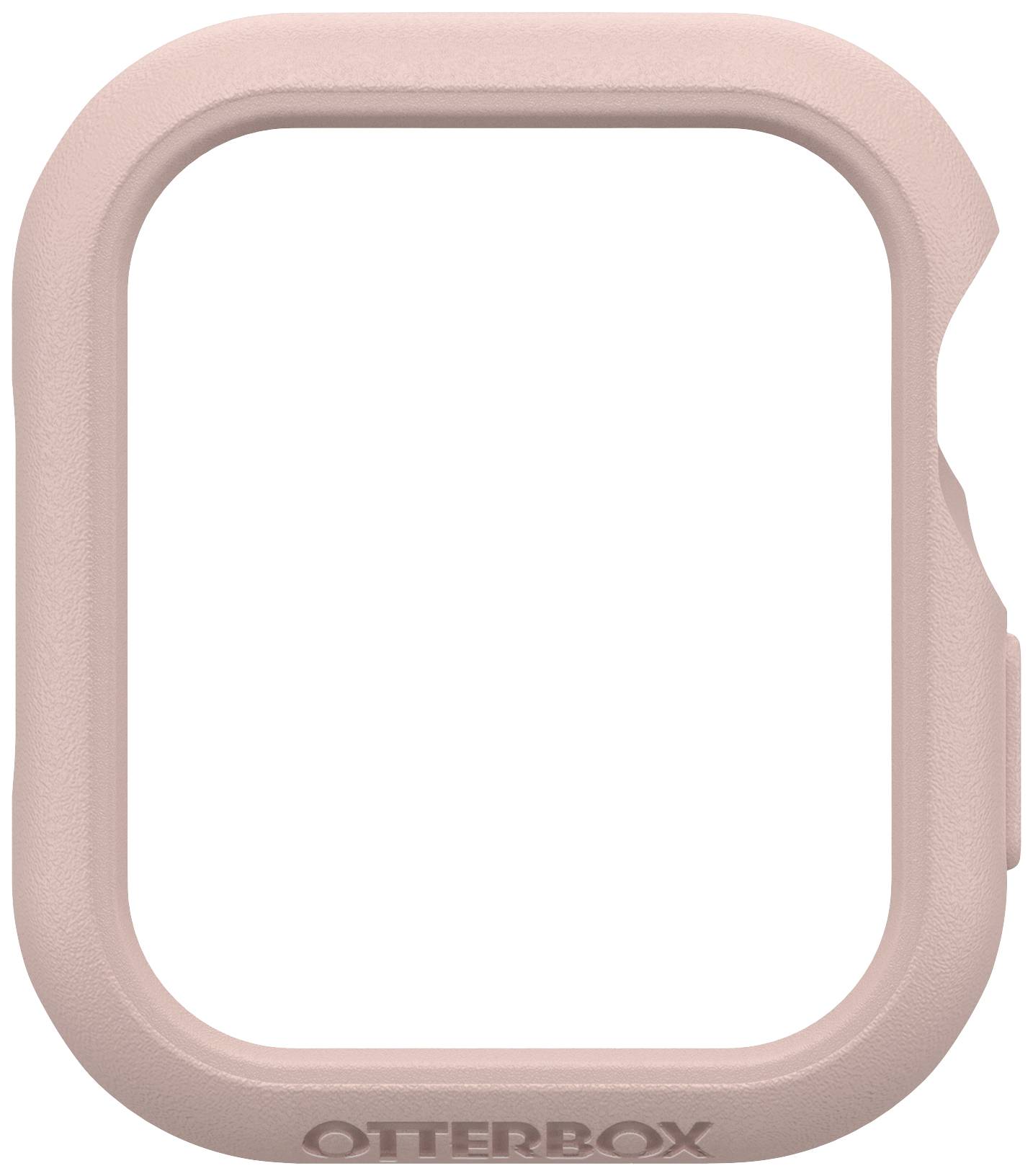 Różowa ramka z gumy z zaokrąglonymi krawędziami, oznaczona napisem 'Otterbox' na dolnym brzegu.