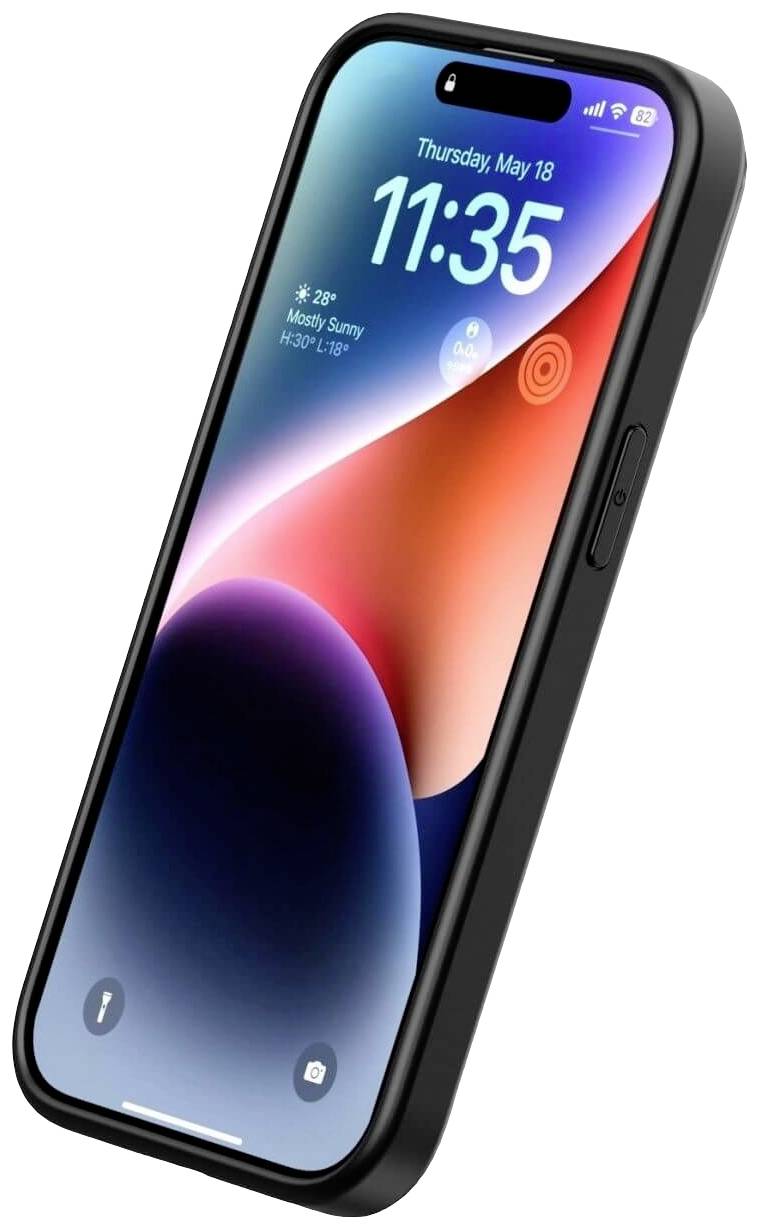 Smartfon z kolorowym ekranem wyświetla godzinę '11:35', temperaturę '28°C', datę 'Czwartek, 18 maja' oraz symbole zasięgu.