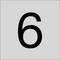 Czarna cyfra 6 wyśrodkowana na jasnoszarym tle.