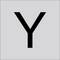 Czarna wielka litera Y wyśrodkowana na jasnym szarym tle.
