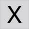 Czarna litera X wyśrodkowana na jasnym szarym tle.
