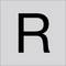 Czarna duża litera R na jasnoszarym tle.