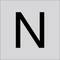 Czarna duża litera N wyśrodkowana na jasnym szarym tle kwadratowym.
