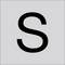 Czarna wielka litera S wyśrodkowana na jasnym szarym tle.