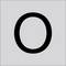 Czarna litera O (wielka) wyśrodkowana na jasnym szarym tle.