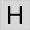 Duża czarna litera kapitałowa H wyśrodkowana na jasnym szarym tle.