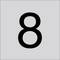 Czarna liczba 8 wyśrodkowana na jasnym szarym tle.