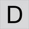 Duża czarna wielka litera D wyśrodkowana na jasnym szarym tle.