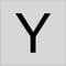 Czarna duża litera Y na jasnym szarym tle.