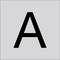 Czarna duża litera A wyśrodkowana na jasnym szarym tle.