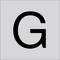 Czarna litera G wyśrodkowana na jasno szarym tle.