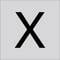Czarna litera X wyśrodkowana na jasnym szarym tle.