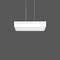 Prostokątna, wisząca lampa sufitowa o minimalistycznym designie, w białym kolorze, umieszczona centralnie na szarym tle.