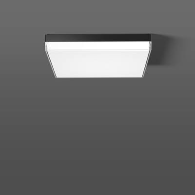 Prostokątna lampa sufitowa LED z czarną ramką na szarym tle, świecąca jasnym światłem. Idealna do nowoczesnych wnętrz.
