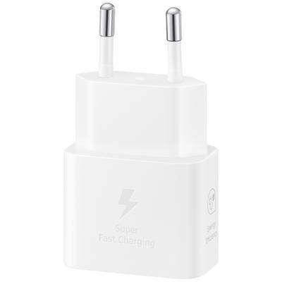 Białą ładowarkę z napisem 'Super Fast Charging' i symbolami efektywności energetycznej.