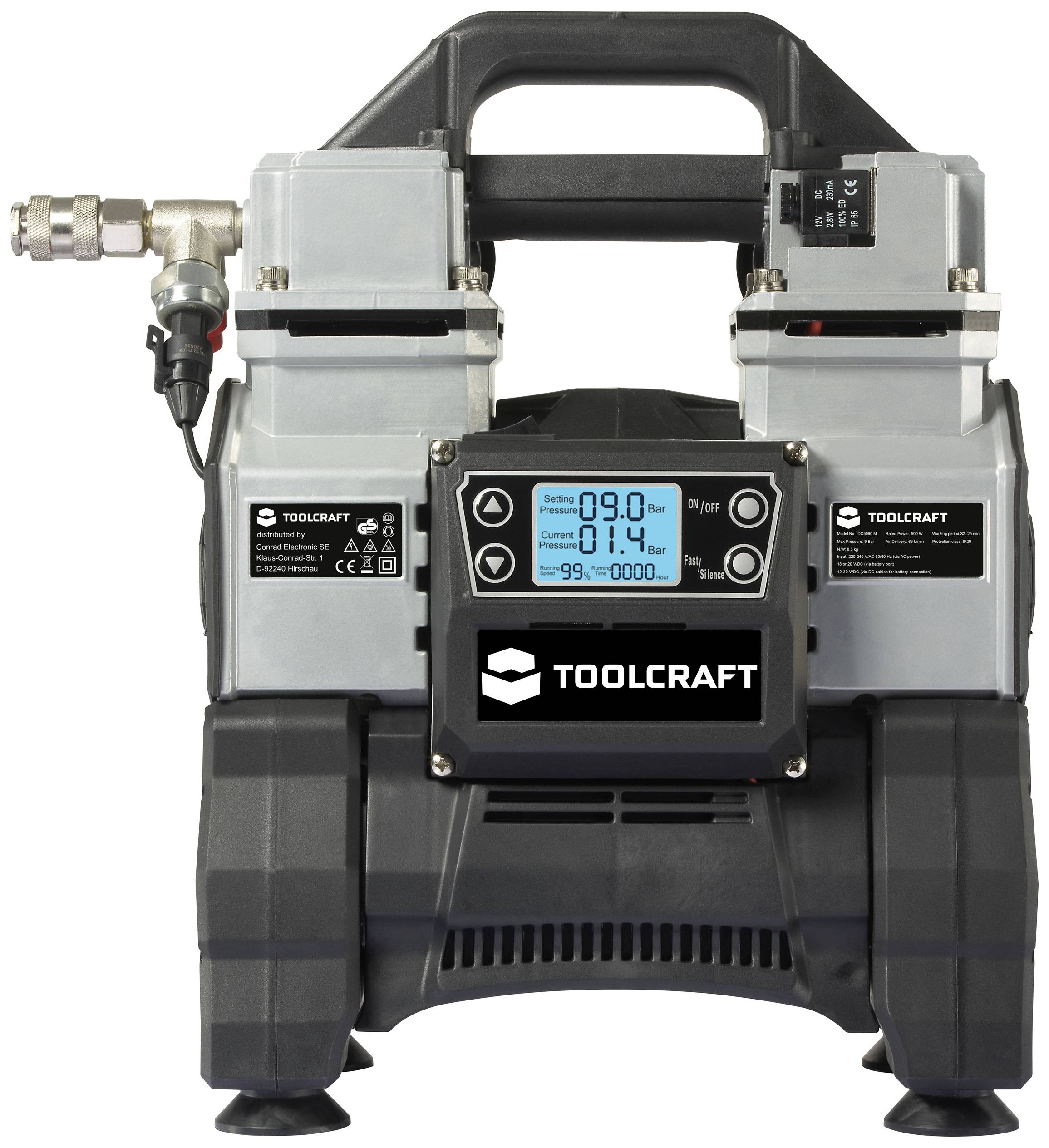 Повітряний компресор TOOLCRAFT TO-8952876 18 В постійного струму/230 В змінного струму 9 бар