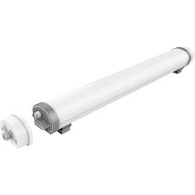Lampa LED w kształcie cylindra z szarymi zakończeniami, przeznaczona do oświetlenia przemysłowego, prezentująca szczegóły podłączenia na jednym z końców.