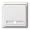 Biała osłona włącznika światła o kształcie kwadratu z zaokrąglonymi rogami; centralne wycięcie na mechanizm przełącznika.