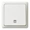 Biały włącznik światła na ścianie, w kształcie kwadratu z zaokrąglonymi narożnikami.