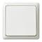 Prosty, kwadratowy włącznik światła z białą ramką i gładką powierzchnią.