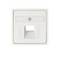 Biała gniazdo sieciowe o prostokątnym kształcie, z centralnym otworem i śrubą na górze do mocowania.