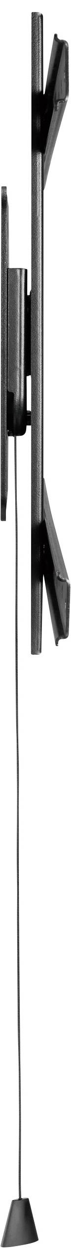 Czarny, naścienny, pionowy uchwyt z ramionami, na którym zwisają kable.