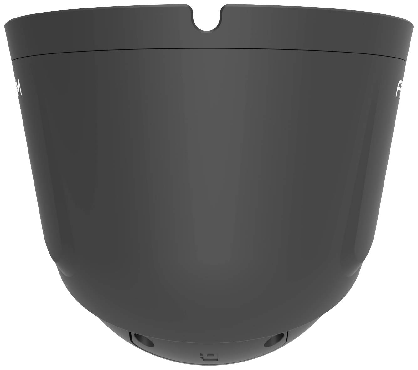 Szary, półokrągły elektryczny obiekt widziany od spodu, z rowkami i otworami; prawdopodobnie element techniczny.