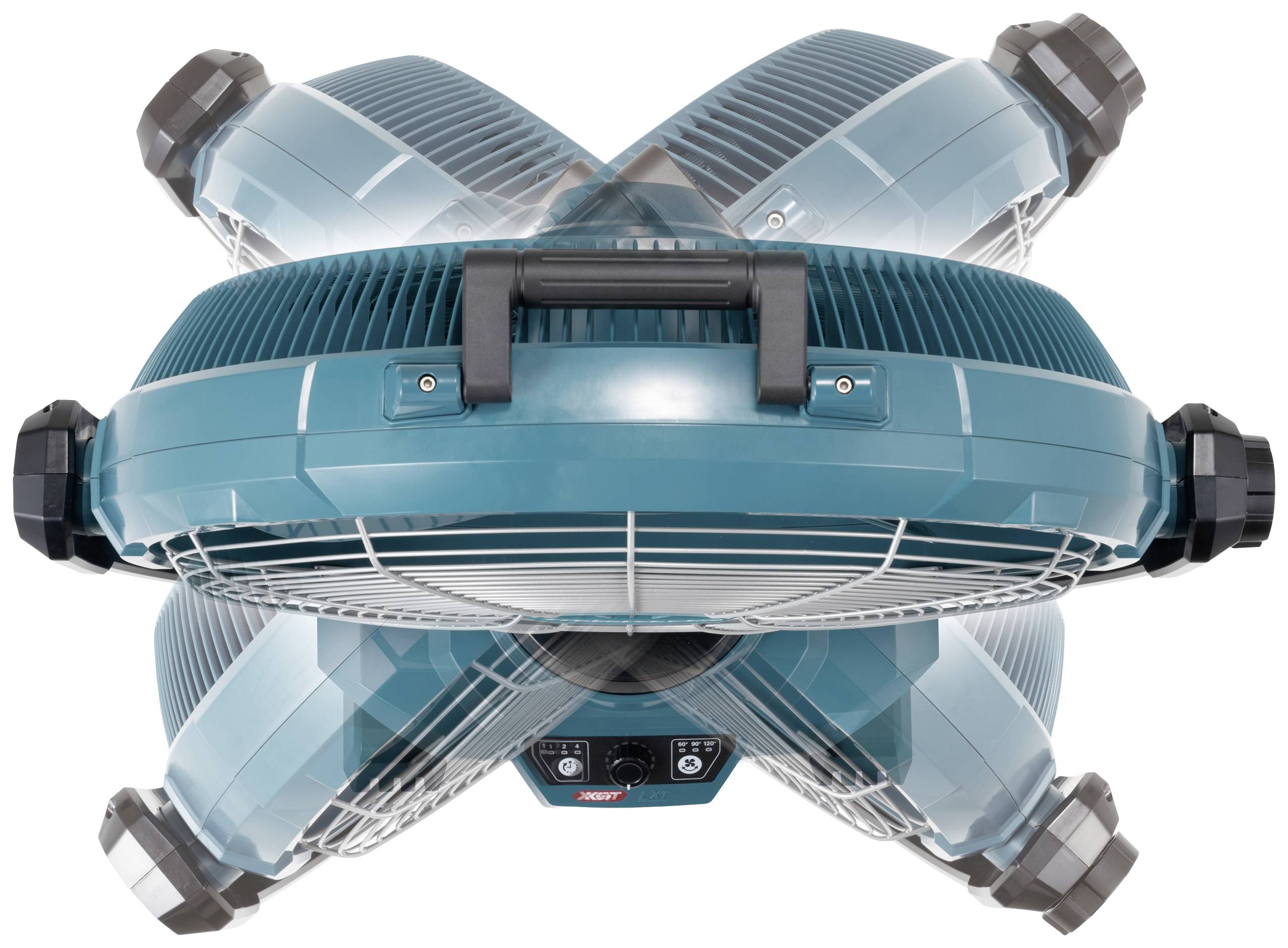 Jednostronny wachlarz w opakowaniu, sfotografowany z różnych kątów i pozycji. Wyraźny widok konstrukcji i uchwytów.