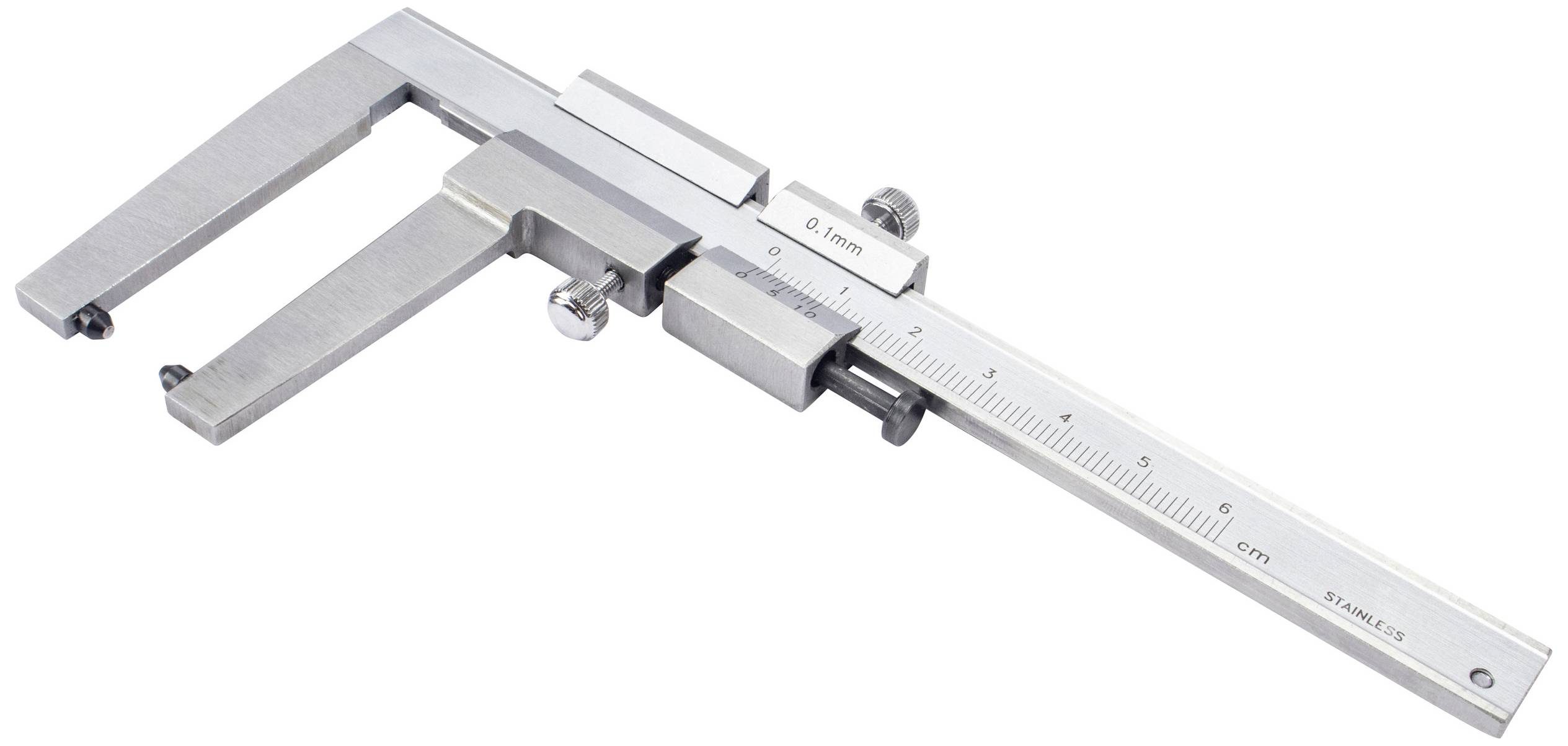 Suwmiarka metalowa ze skalą, pokazująca pomiary w milimetrach. Narzędzie do precyzyjnego pomiaru długości w technice.