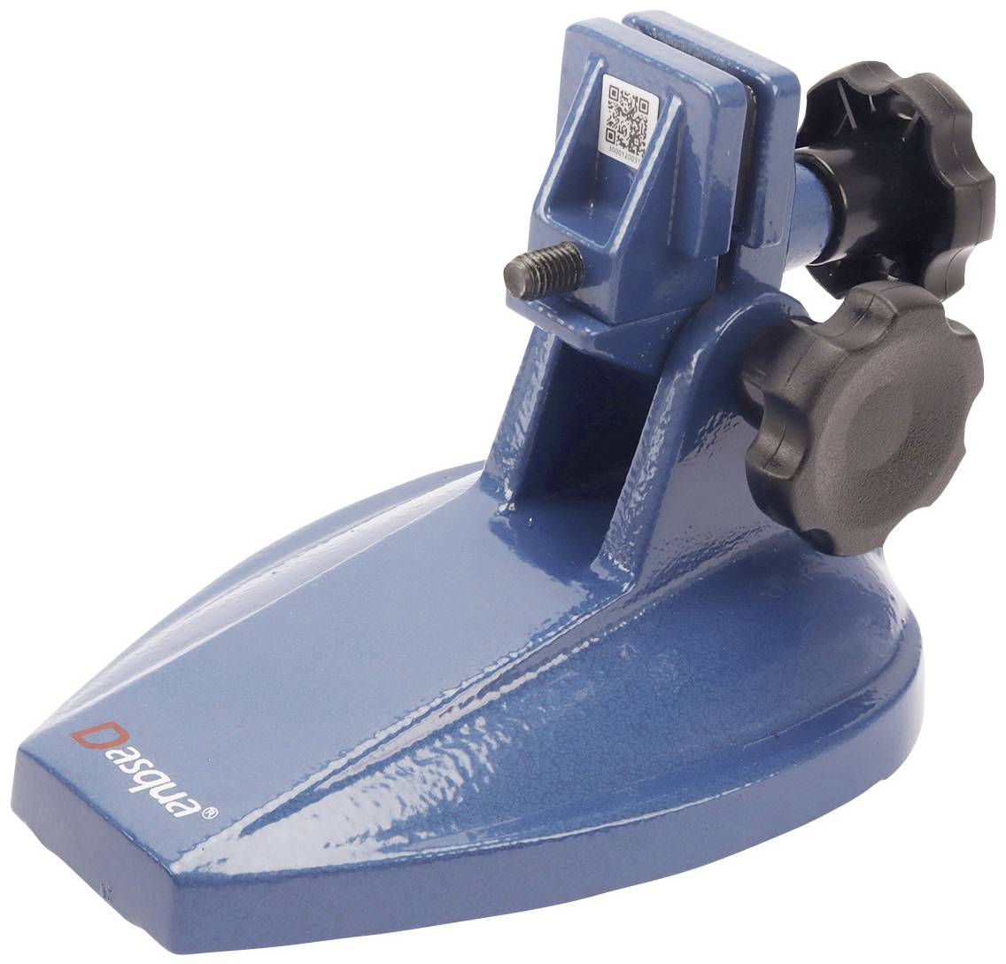 Niebieski, regulowany metalowy uchwyt z dwoma czarnymi pokrętłami. Nazwa marki 'Dasqua' wydrukowana na białym podłożu.