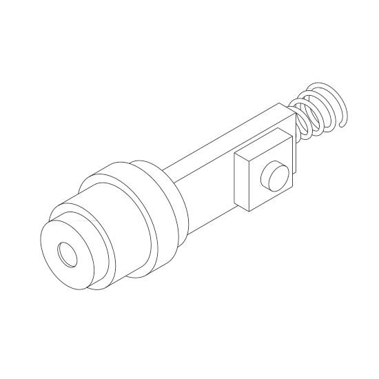 Techniczna ilustracja metalowego elementu z konstrukcją cylindryczną i sprężynową, prawdopodobnie stanowiącego część urządzenia mechanicznego.