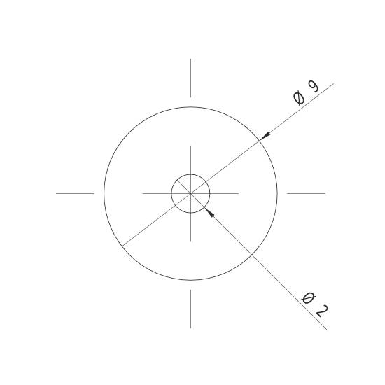 Rysunek techniczny koła z zaznaczonymi średnicami Ø9 i Ø2, ilustrujący wielkość i proporcje.