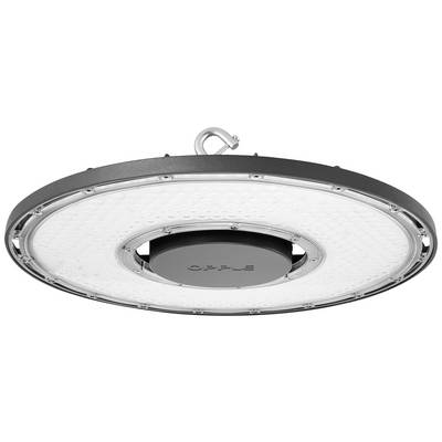 Okrągła, płaska lampa sufitowa LED wykonana z metalu, wyposażona w hak do zawieszenia.