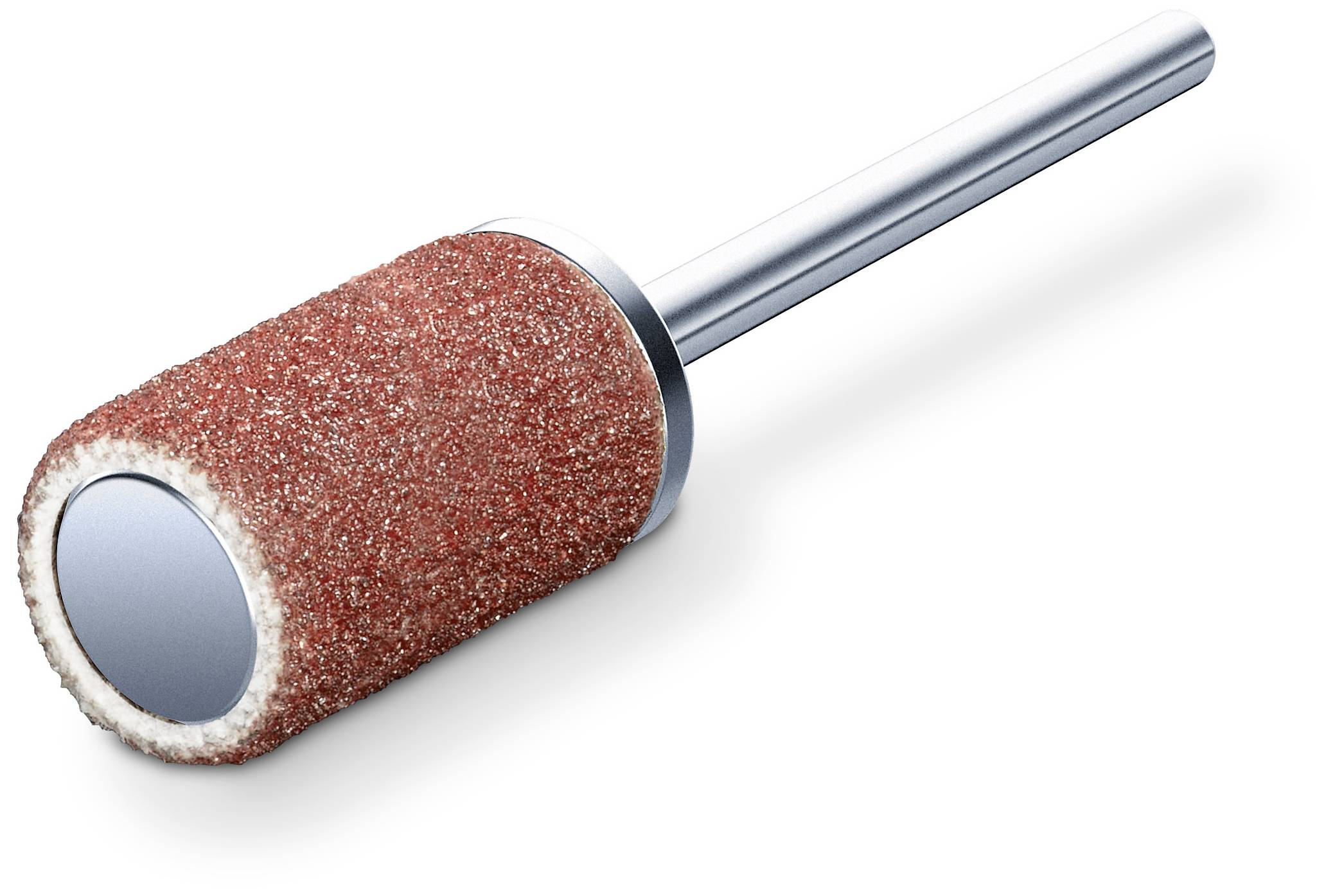 Cylindryczny element szlifierski z metalowym uchwytem i czerwoną powierzchnią ścierną. Odpowiedni do precyzyjnych prac szlifierskich na różnych materiałach.