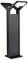 Czarna, nowoczesna lampa zewnętrzna w kształcie litery Y, oświetlająca szczyt, stojąca na kwadratowej podstawie, odpowiednia do ogrodów.