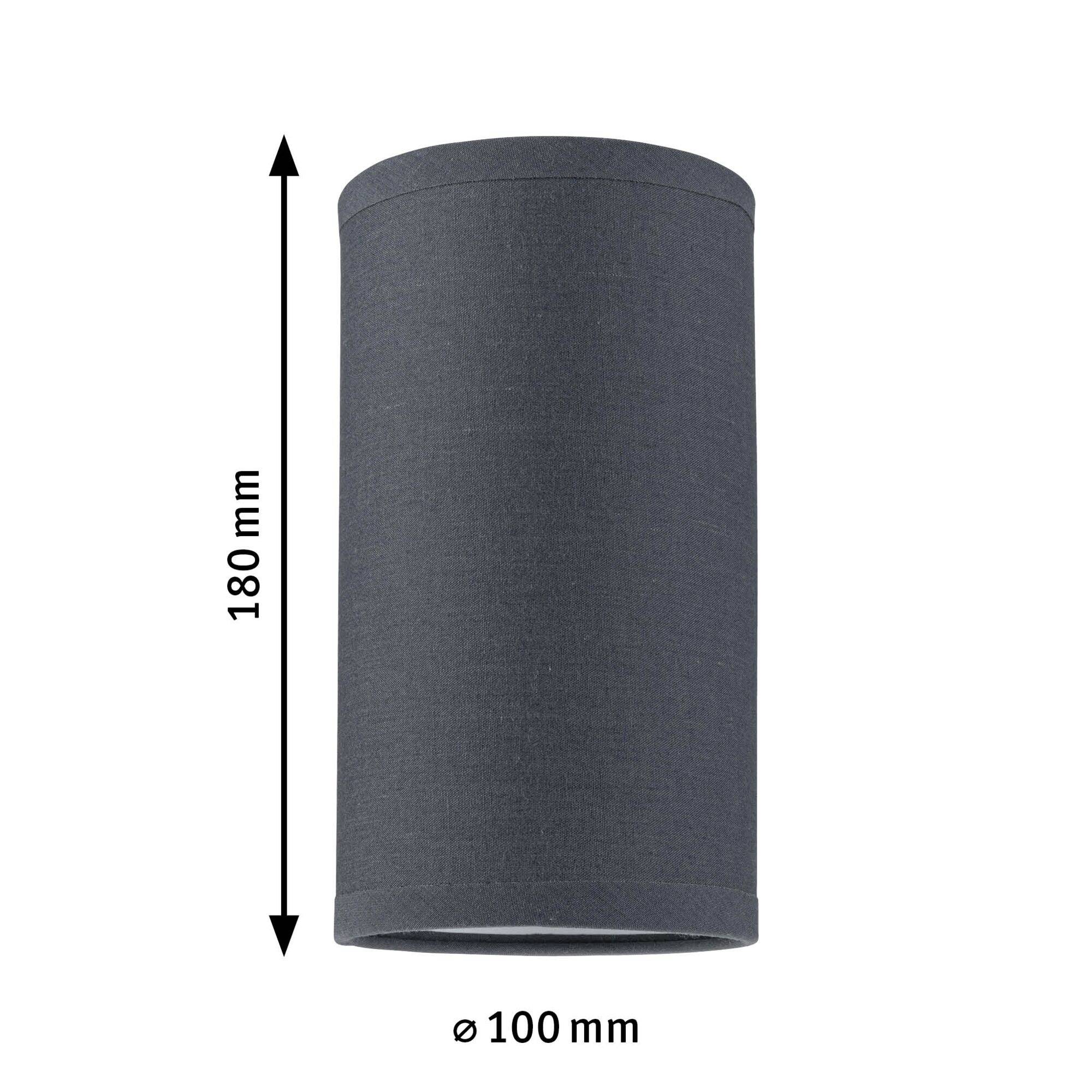 Szary, cylindryczny abażur o wysokości 180 mm i średnicy 100 mm.